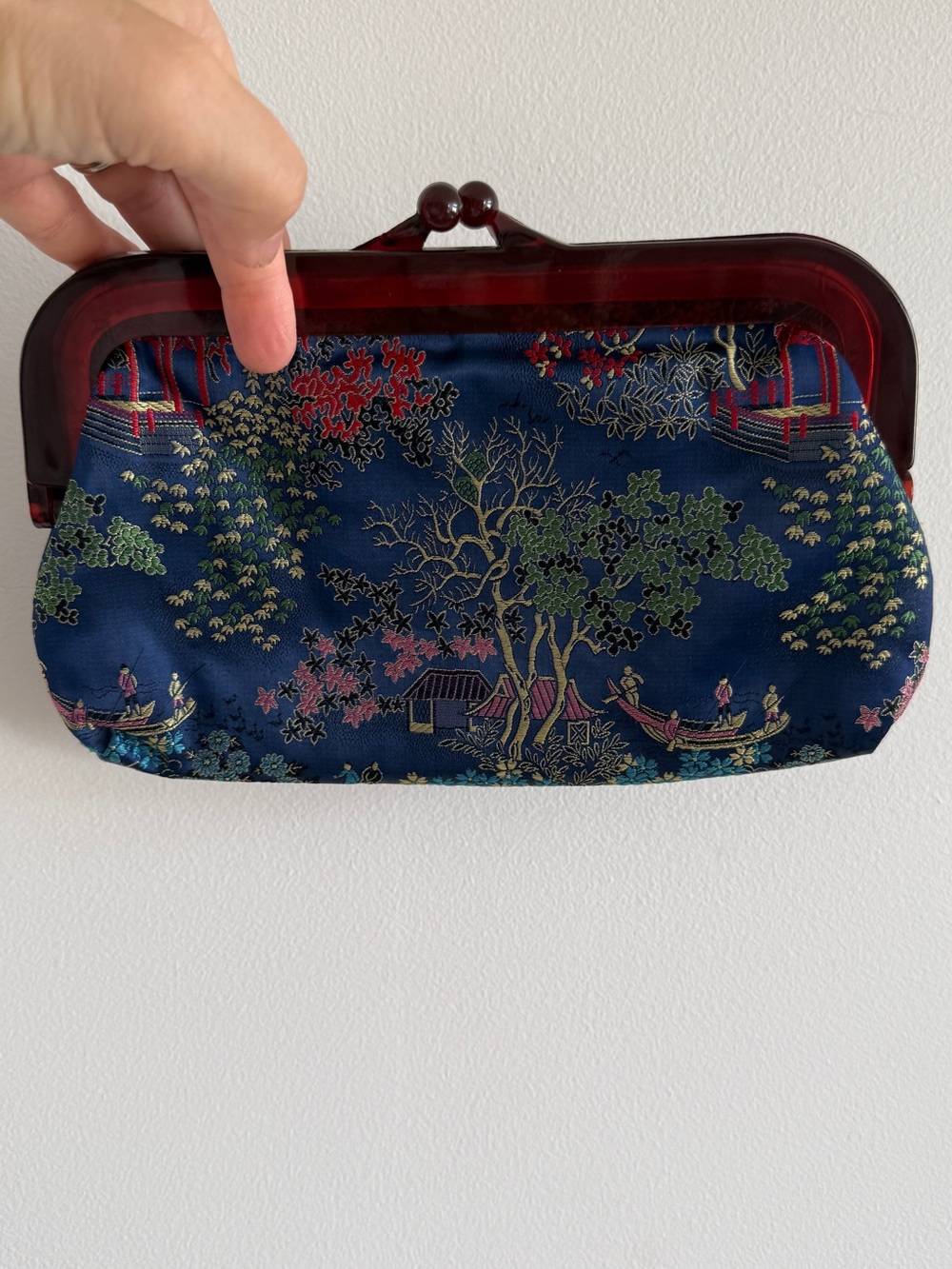 Vintage blue satin silk / satin clutch - Picture 9 of 15